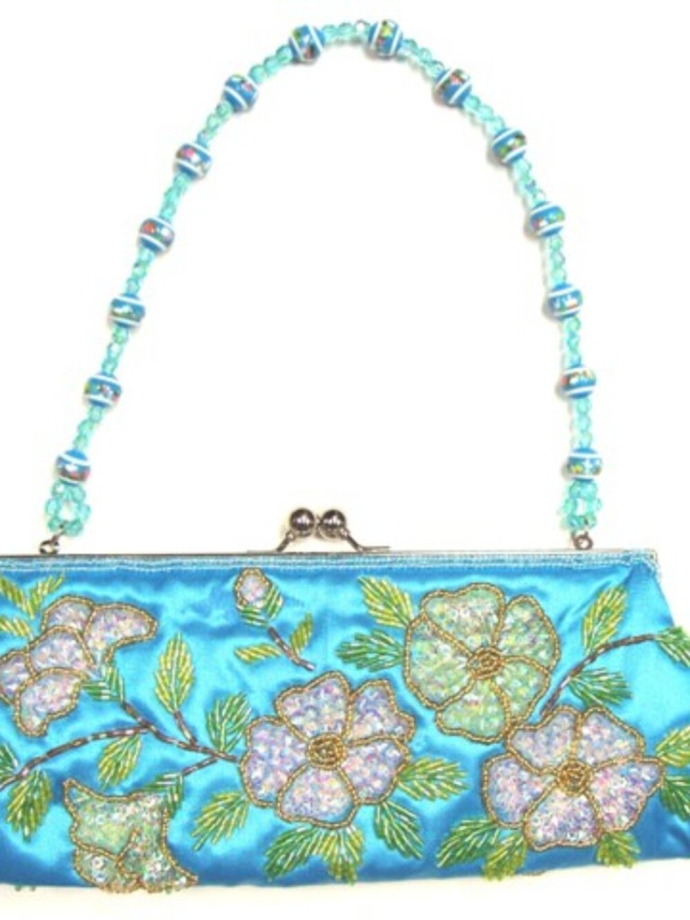 Sequin Purse, Turquoise Floral Evening Clutch, Sparkly Beaded Party Accessory